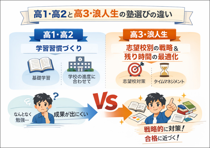 高3と高1・2の塾選びの違い　図解